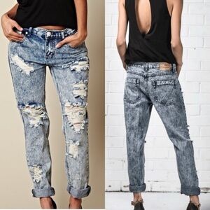 NWT ONE TEASPOON awesome baggies boyfriend jeans acid wash distressed size 30‎